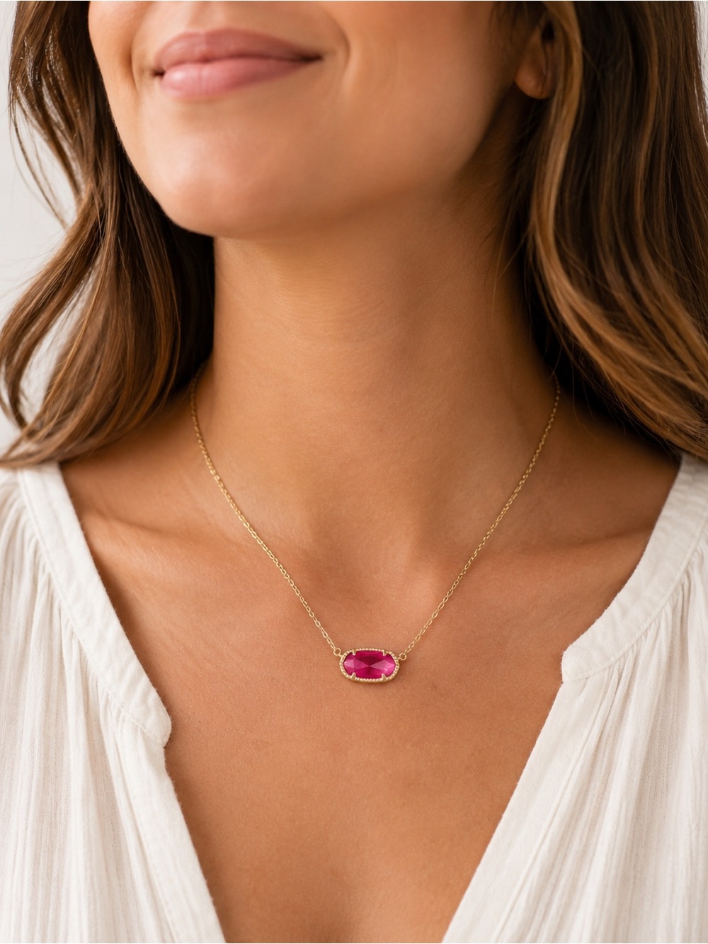 Kendra Scott Elisa Gold Tone Hot Pink Magenta Pendant Necklace